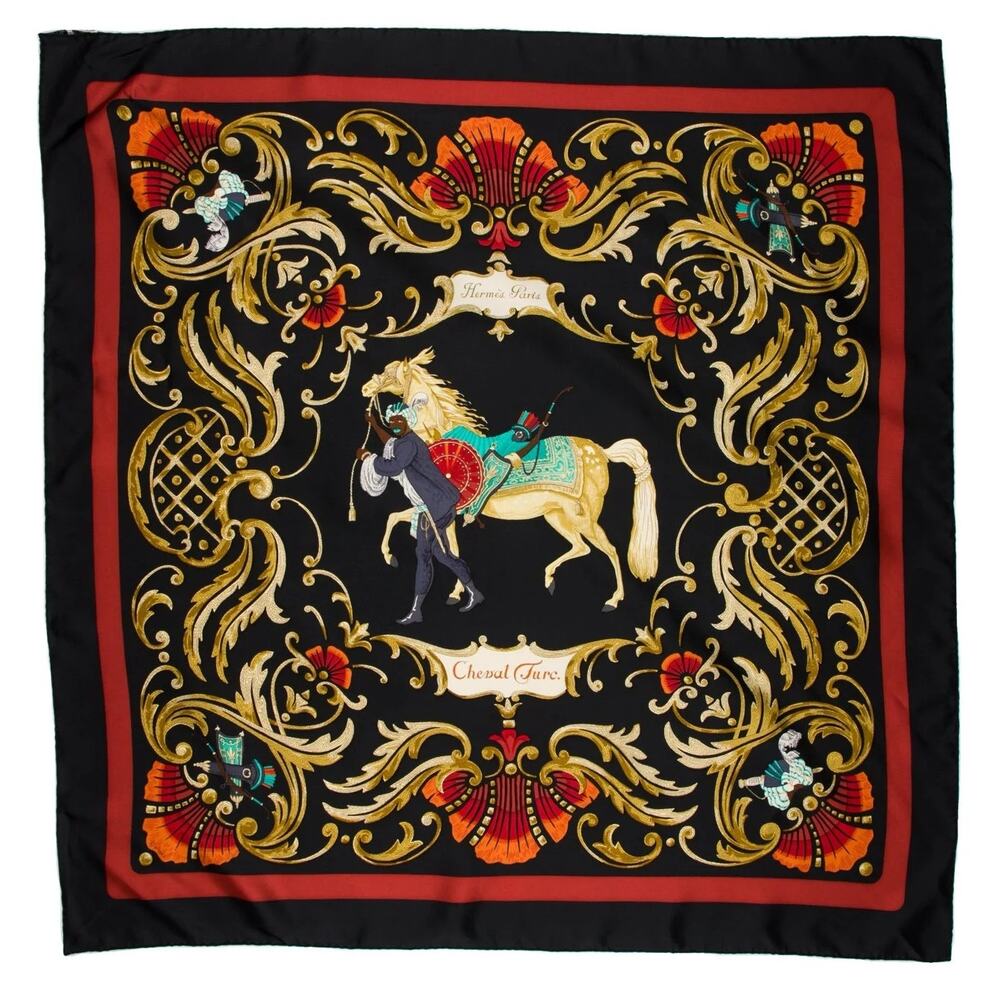Authentic Hermes Silk Scarf CHEVAL TURC Carre 90 cm 35 X 35 Shawl Wrap